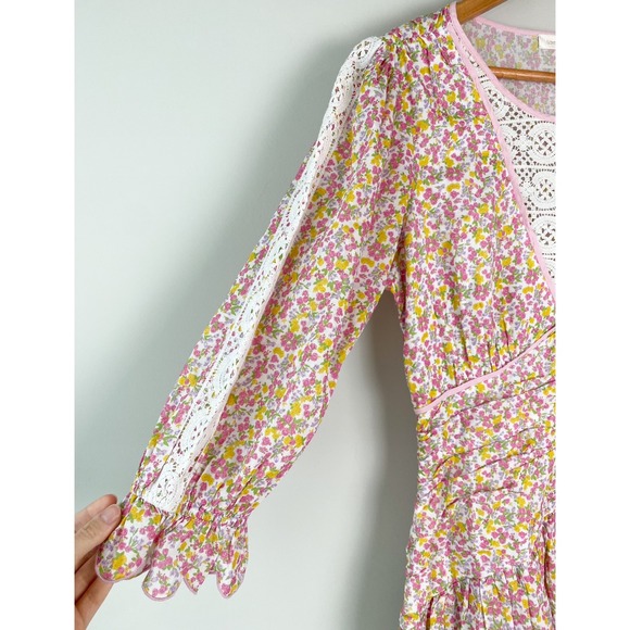 LoveShackFancy Marquise Floral Mini Dress‎ 8 Fruity Punch Pink Cotton Coquette - Picture 6 of 15